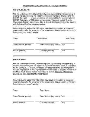 ROSTER ACKNOWLEDGEMENT AND ACCEPTANCE