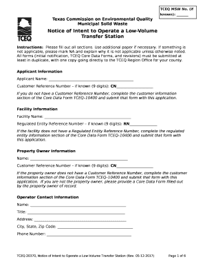 Notice of Intent to Operate a Low-Volume