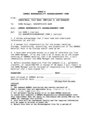Comsec responsibility acknowledgement form