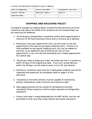 SHIPPING AND RECEIVING POLICY