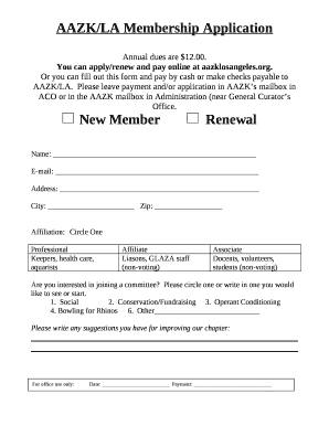 AAZK/LA Membership Application
