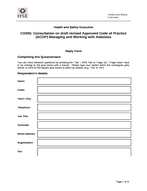 CD255: Consultation on draft revised Approved Code of Practice (ACOP) Managing and Working with Asbestos