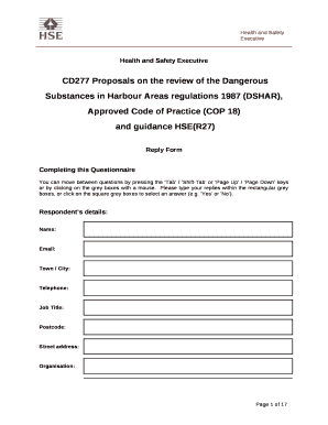 CD277 Proposals on the review of the Dangerous Substances in Harbour Areas regulations 1987 (DSHAR), Approved Code of Practice (COP 18)