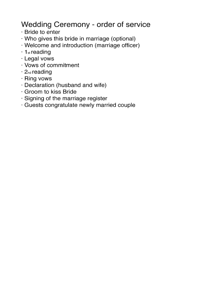 Fillable Online Wedding Ceremony order of service Fax Email Print
