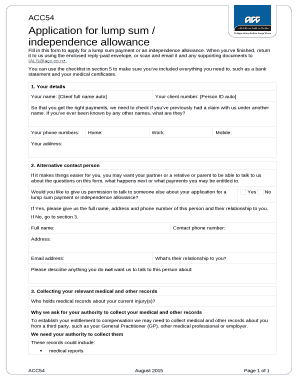Fill in this form to apply for a lump sum payment or an independence allowance