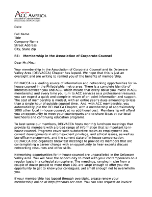 RE:Membership in the Association of Corporate Counsel