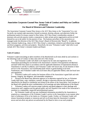 Association Corporate Counsel New Jersey Code of Conduct and Policy on Conflicts of Interest