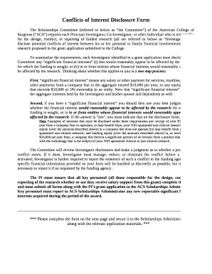 The Scholarships Committee (referred to below as the Committee) of the American College of Surgeons (ACS) requires each Principal Investigator, Co-Investigator, or other Individual who is responsible for the design, conduct, or reporting of