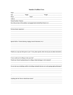 Standard Audition Form