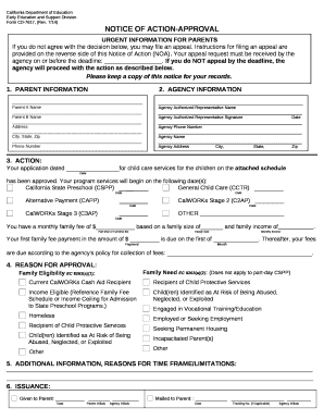 NOTICE OF ACTION-APPROVAL
