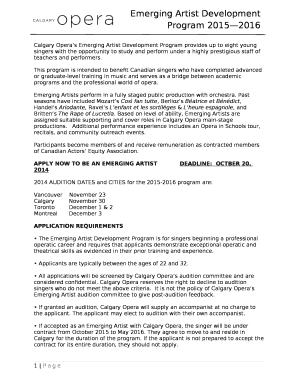 Calgary Operas Emerging Artist Development Program provides up to eight young singers with the opportunity to study and perform under a highly prestigious staff of teachers and performers