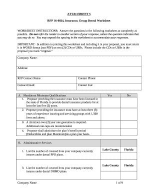 RFP 16-0024, Insurance, Group Dental Worksheet
