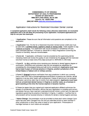 Application Instructions for Restricted Volunteer Dental License