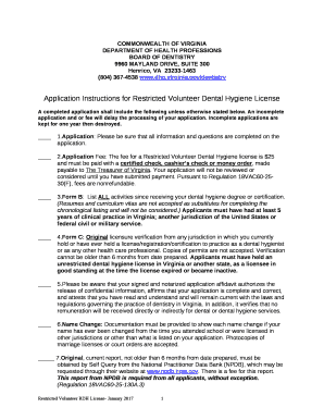 Application Instructions for Restricted Volunteer Dental Hygiene License
