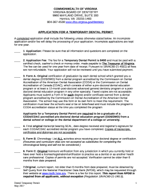 APPLICATION FOR A TEMPORARY DENTAL PERMIT