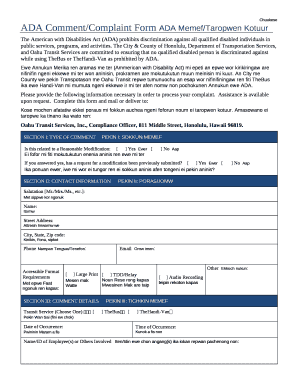 ADA Comment/Complaint Form ADA Memef/Taropwen Kotuur