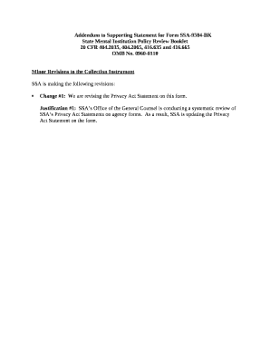 Addendum to Supporting Statement for Form SSA-9584-BK
