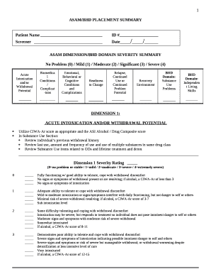 ASAM/BHD PLACEMENT SUMMARY