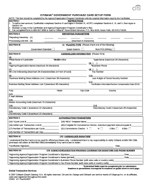 To add a new account, Cardholder completes Section IV and signs in Section VI, A/OPC completes Sections II, III, and V, then signs in Section VII