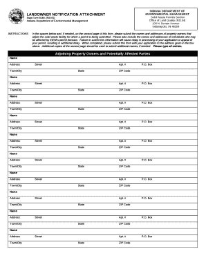 INSTRUCTIONSIn the spaces below and, if needed, on the second page of this form, please submit the names and addresses of property owners that adjoin the solid waste facility for which a permit is being submitted