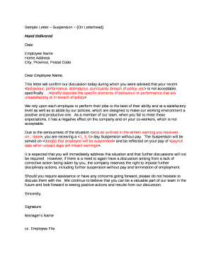 Sample Letter Suspension (On Letterhead)