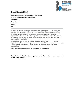 Reasonable adjustment request form