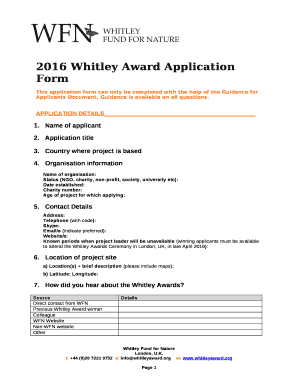 2016 Whitley Award Application Form