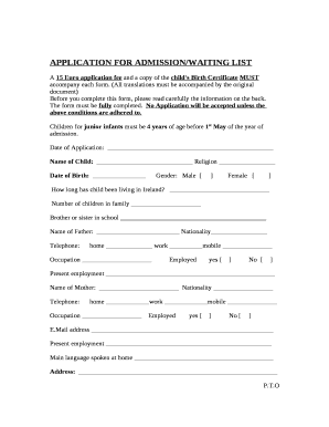APPLICATION FOR ADMISSION/WAITING LIST