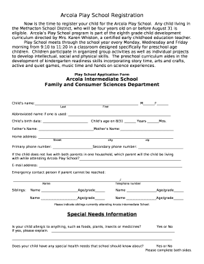 Arcola Play School Registration