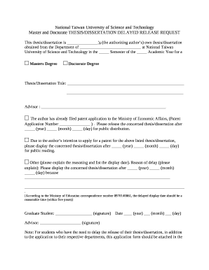 Master and Doctorate THESIS/DISSERTATION DELAYED RELEASE REQUEST