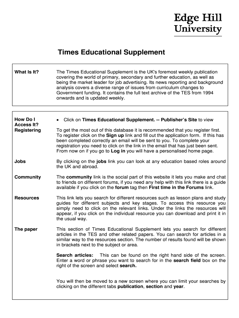 Fillable Online Times Educational Supplement Fax Email Print pdfFiller
