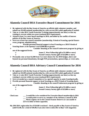 Alameda Council BSA Executive Board Commitment for 2016