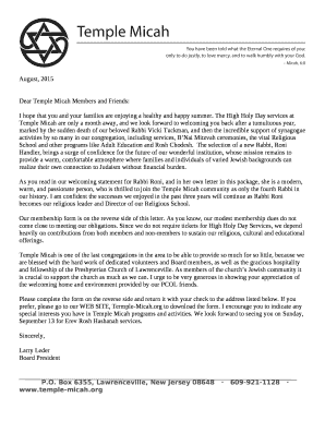 Dear Temple Micah Members and Friends: