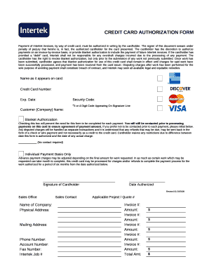 Payment of Intertek invoices, by way of credit card, must be authorized in writing by the cardholder