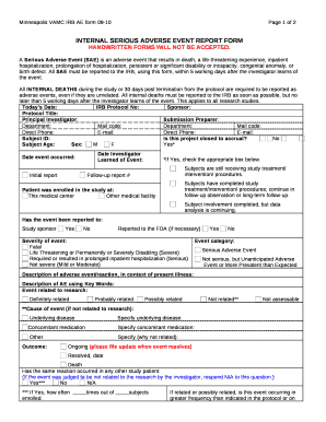 INTERNAL SERIOUS ADVERSE EVENT REPORT FORM