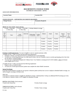 2016 BENEFITS CHANGE FORM