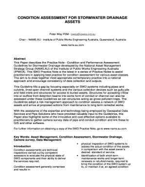 Fillable Online CONDITION ASSESSMENT FOR STORMWATER DRAINAGE Fax Email ...