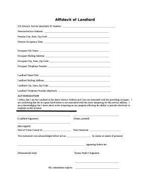 Affidavit of Landlord Doc Template | pdfFiller