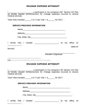 MILEAGE EXPENSE AFFIDAVIT