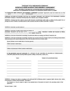 INTESTATE HEIRS AFFIDAVIT AND INDEMNITY AGREEMENT