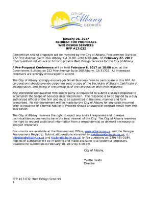 Competitive sealed proposals will be received by the City of Albany, Procurement Division, 222 Pine Avenue, Suite 260, Albany, GA 31701 until 5:00 pm