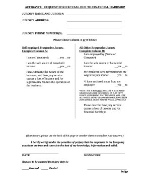 AFFIDAVIT:REQUEST FOR EXCUSAL DUE TO FINANCIAL HARDSHIP