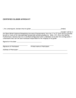 CERTIFIED GLIDER AFFIDAVIT