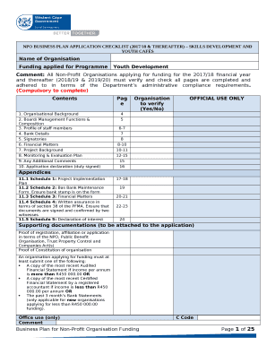 NPO BUSINESS PLAN APPLICATION CHECKLIST (2017/18 & THEREAFTER) SKILLS DEVELOPMENT AND YOUTH CAFS