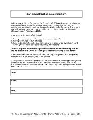 Staff Disqualification Declaration Form