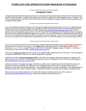 TEMPLATE FOR APPRENTICESHIP PROGRAM STANDARDS