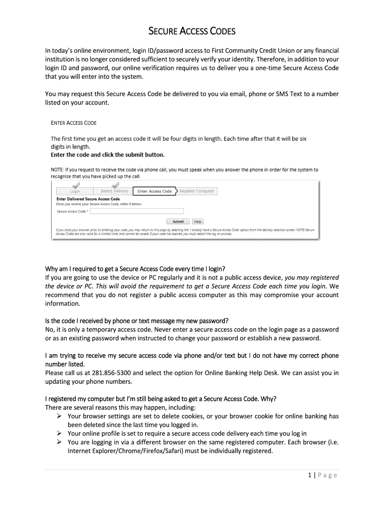 Fillable Online SECURE ACCESS CODES Fax Email Print pdfFiller
