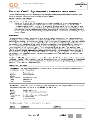 Secured Credit Agreement Consumer Credit Contract