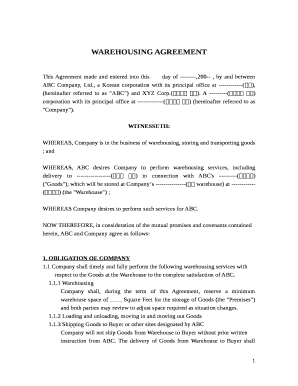 WAREHOUSING AGREEMENT Doc Template | pdfFiller