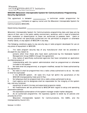 WISCOM (Wisconsin Interoperable System for Communications) Programming Security Agreement